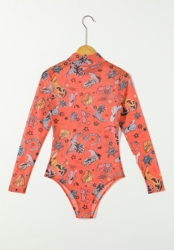 Printed Mock Neck Long Sleeve Bodysuit