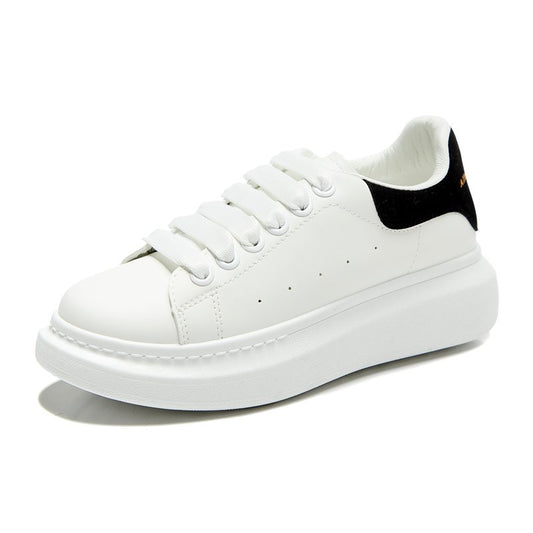 PU Leather Lace Up Round Toe Platform Sneakers